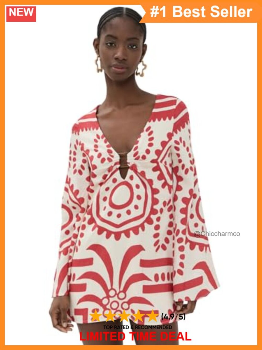 Seven Wonders Calli Mini Dress Plunging V-Neck Bell Sleeve